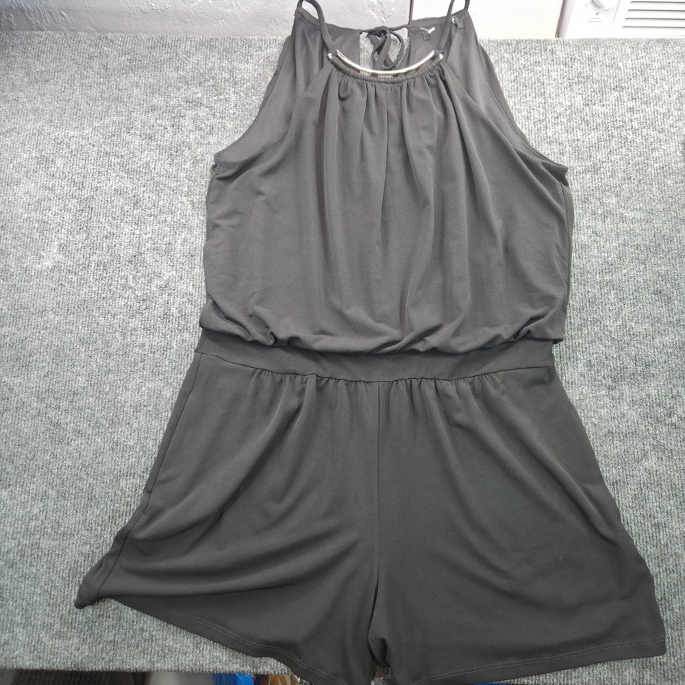 WHBM Black Halter Neck Romper Womens Medium Metal Bar Detail Sleeveless